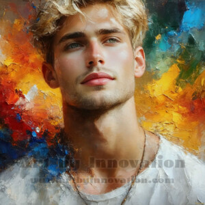 AI-generated abstract art of handsome men emerging from classic oil painting canvases — art imitating life. Surreal, stunning digital art concept by Jeff Dupler.