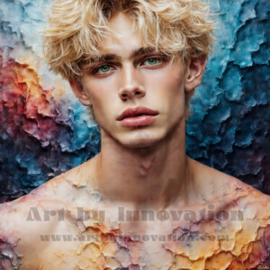 AI-generated abstract art of handsome men emerging from classic oil painting canvases — art imitating life. Surreal, stunning digital art concept by Jeff Dupler.