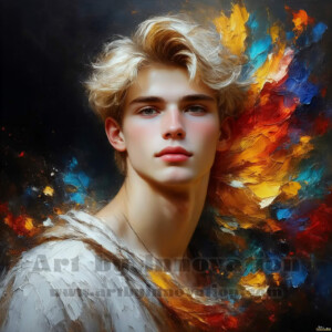 AI-generated abstract art of handsome men emerging from classic oil painting canvases — art imitating life. Surreal, stunning digital art concept by Jeff Dupler.