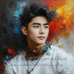 AI-generated abstract art of handsome men emerging from classic oil painting canvases — art imitating life. Surreal, stunning digital art concept by Jeff Dupler.