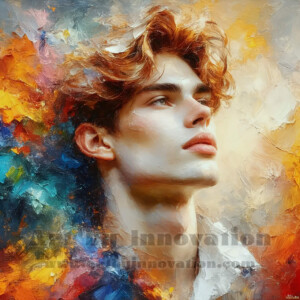 AI-generated abstract art of handsome men emerging from classic oil painting canvases — art imitating life. Surreal, stunning digital art concept by Jeff Dupler.