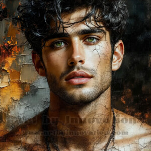 AI-generated abstract art of handsome men emerging from classic oil painting canvases — art imitating life. Surreal, stunning digital art concept by Jeff Dupler.