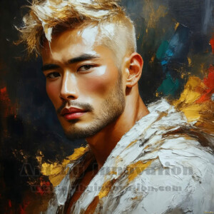 AI-generated abstract art of handsome men emerging from classic oil painting canvases — art imitating life. Surreal, stunning digital art concept by Jeff Dupler.