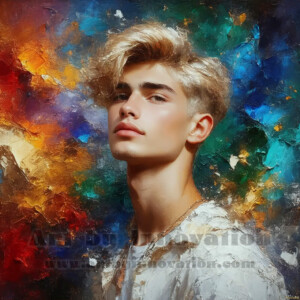 AI-generated abstract art of handsome men emerging from classic oil painting canvases — art imitating life. Surreal, stunning digital art concept by Jeff Dupler.