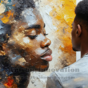 AI-generated abstract art of handsome men emerging from classic oil painting canvases — art imitating life. Surreal, stunning digital art concept by Jeff Dupler.
