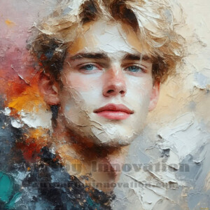 AI-generated abstract art of handsome men emerging from classic oil painting canvases — art imitating life. Surreal, stunning digital art concept by Jeff Dupler.