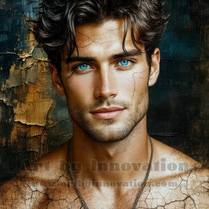 AI-generated abstract art of handsome men emerging from classic oil painting canvases — art imitating life. Surreal, stunning digital art concept by Jeff Dupler.
