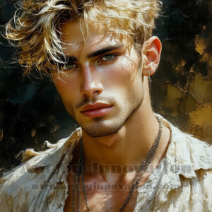 AI-generated abstract art of handsome men emerging from classic oil painting canvases — art imitating life. Surreal, stunning digital art concept by Jeff Dupler.