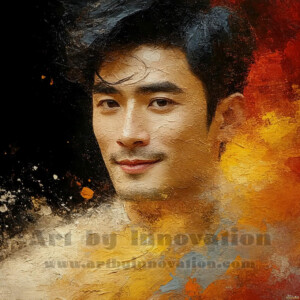 AI-generated abstract art of handsome men emerging from classic oil painting canvases — art imitating life. Surreal, stunning digital art concept by Jeff Dupler.