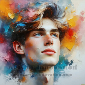 AI-generated abstract art of handsome men emerging from classic oil painting canvases — art imitating life. Surreal, stunning digital art concept by Jeff Dupler.