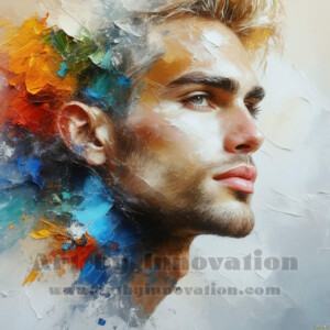 AI-generated abstract art of handsome men emerging from classic oil painting canvases — art imitating life. Surreal, stunning digital art concept by Jeff Dupler.