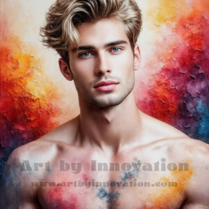 AI-generated abstract art of handsome men emerging from classic oil painting canvases — art imitating life. Surreal, stunning digital art concept by Jeff Dupler.