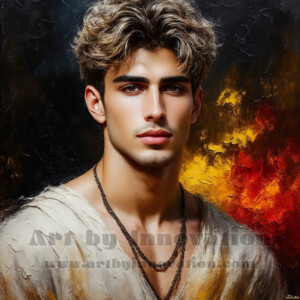 AI-generated abstract art of handsome men emerging from classic oil painting canvases — art imitating life. Surreal, stunning digital art concept by Jeff Dupler.