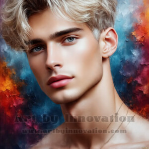 AI-generated abstract art of handsome men emerging from classic oil painting canvases — art imitating life. Surreal, stunning digital art concept by Jeff Dupler.