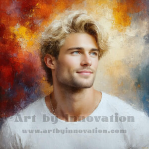 AI-generated abstract art of handsome men emerging from classic oil painting canvases — art imitating life. Surreal, stunning digital art concept by Jeff Dupler.