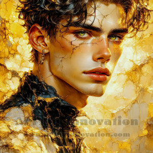 AI-generated abstract art of handsome men emerging from classic oil painting canvases — art imitating life. Surreal, stunning digital art concept by Jeff Dupler.