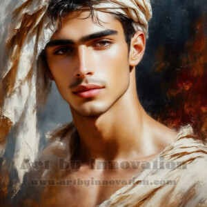 AI-generated abstract art of handsome men emerging from classic oil painting canvases — art imitating life. Surreal, stunning digital art concept by Jeff Dupler.