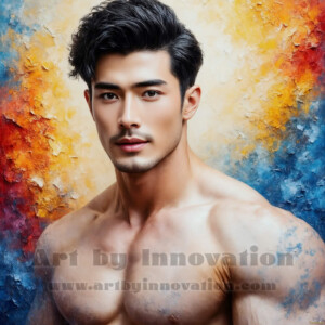 AI-generated abstract art of handsome men emerging from classic oil painting canvases — art imitating life. Surreal, stunning digital art concept by Jeff Dupler.