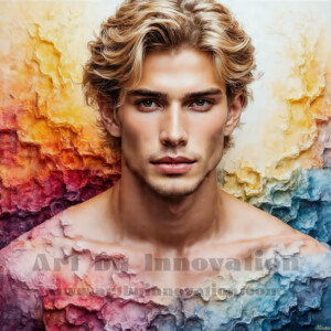 AI-generated abstract art of handsome men emerging from classic oil painting canvases — art imitating life. Surreal, stunning digital art concept by Jeff Dupler.