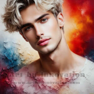 AI-generated abstract art of handsome men emerging from classic oil painting canvases — art imitating life. Surreal, stunning digital art concept by Jeff Dupler.