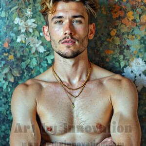 Art imitating life — and life imitating art. This AI-generated abstract concept collection features handsome men breaking the fourth wall of the canvas itself, emerging from classic oil paintings as their faces and forms come alive while their bodies remain painted on the wall. A profound meditation on the connection between creative expression and human experience — and a stunning visual achievement. Created using AI, edited in Photoshop, by © Jeff Dupler | Art by Innovation | https://www.artbyinnovation.com