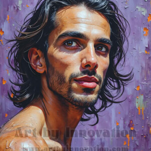 Art imitating life — and life imitating art. This AI-generated abstract concept collection features handsome men breaking the fourth wall of the canvas itself, emerging from classic oil paintings as their faces and forms come alive while their bodies remain painted on the wall. A profound meditation on the connection between creative expression and human experience — and a stunning visual achievement. Created using AI, edited in Photoshop, by © Jeff Dupler | Art by Innovation | https://www.artbyinnovation.com