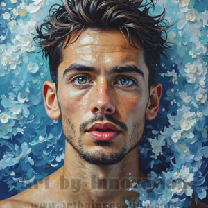 Art imitating life — and life imitating art. This AI-generated abstract concept collection features handsome men breaking the fourth wall of the canvas itself, emerging from classic oil paintings as their faces and forms come alive while their bodies remain painted on the wall. A profound meditation on the connection between creative expression and human experience — and a stunning visual achievement. Created using AI, edited in Photoshop, by © Jeff Dupler | Art by Innovation | https://www.artbyinnovation.com