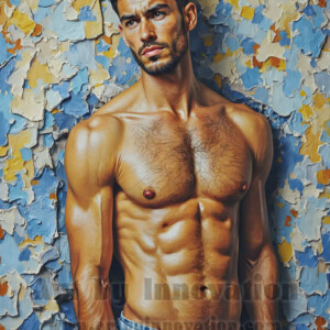 Art imitating life — and life imitating art. This AI-generated abstract concept collection features handsome men breaking the fourth wall of the canvas itself, emerging from classic oil paintings as their faces and forms come alive while their bodies remain painted on the wall. A profound meditation on the connection between creative expression and human experience — and a stunning visual achievement. Created using AI, edited in Photoshop, by © Jeff Dupler | Art by Innovation | https://www.artbyinnovation.com