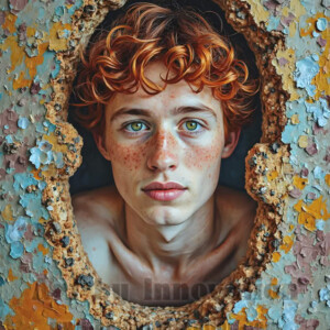 Art imitating life — and life imitating art. This AI-generated abstract concept collection features handsome men breaking the fourth wall of the canvas itself, emerging from classic oil paintings as their faces and forms come alive while their bodies remain painted on the wall. A profound meditation on the connection between creative expression and human experience — and a stunning visual achievement. Created using AI, edited in Photoshop, by © Jeff Dupler | Art by Innovation | https://www.artbyinnovation.com