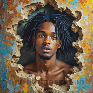 Art imitating life — and life imitating art. This AI-generated abstract concept collection features handsome men breaking the fourth wall of the canvas itself, emerging from classic oil paintings as their faces and forms come alive while their bodies remain painted on the wall. A profound meditation on the connection between creative expression and human experience — and a stunning visual achievement. Created using AI, edited in Photoshop, by © Jeff Dupler | Art by Innovation | https://www.artbyinnovation.com
