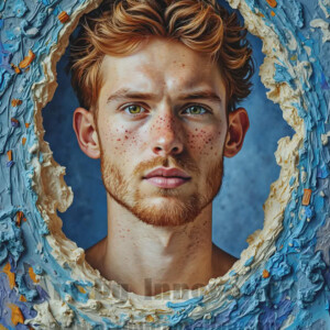 Art imitating life — and life imitating art. This AI-generated abstract concept collection features handsome men breaking the fourth wall of the canvas itself, emerging from classic oil paintings as their faces and forms come alive while their bodies remain painted on the wall. A profound meditation on the connection between creative expression and human experience — and a stunning visual achievement. Created using AI, edited in Photoshop, by © Jeff Dupler | Art by Innovation | https://www.artbyinnovation.com