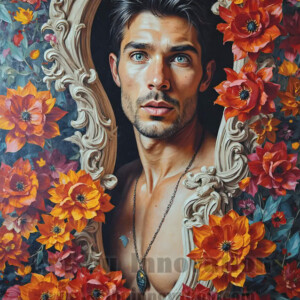 Art imitating life — and life imitating art. This AI-generated abstract concept collection features handsome men breaking the fourth wall of the canvas itself, emerging from classic oil paintings as their faces and forms come alive while their bodies remain painted on the wall. A profound meditation on the connection between creative expression and human experience — and a stunning visual achievement. Created using AI, edited in Photoshop, by © Jeff Dupler | Art by Innovation | https://www.artbyinnovation.com