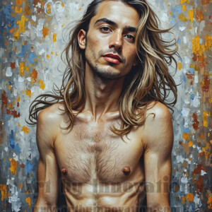 Art imitating life — and life imitating art. This AI-generated abstract concept collection features handsome men breaking the fourth wall of the canvas itself, emerging from classic oil paintings as their faces and forms come alive while their bodies remain painted on the wall. A profound meditation on the connection between creative expression and human experience — and a stunning visual achievement. Created using AI, edited in Photoshop, by © Jeff Dupler | Art by Innovation | https://www.artbyinnovation.com
