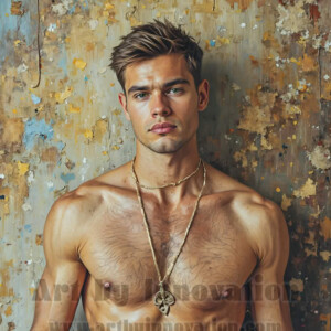 Art imitating life — and life imitating art. This AI-generated abstract concept collection features handsome men breaking the fourth wall of the canvas itself, emerging from classic oil paintings as their faces and forms come alive while their bodies remain painted on the wall. A profound meditation on the connection between creative expression and human experience — and a stunning visual achievement. Created using AI, edited in Photoshop, by © Jeff Dupler | Art by Innovation | https://www.artbyinnovation.com
