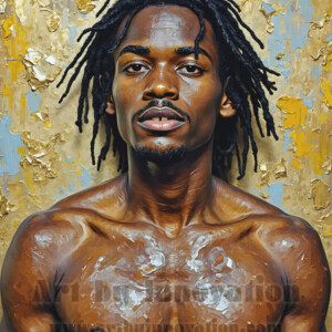 Art imitating life — and life imitating art. This AI-generated abstract concept collection features handsome men breaking the fourth wall of the canvas itself, emerging from classic oil paintings as their faces and forms come alive while their bodies remain painted on the wall. A profound meditation on the connection between creative expression and human experience — and a stunning visual achievement. Created using AI, edited in Photoshop, by © Jeff Dupler | Art by Innovation | https://www.artbyinnovation.com