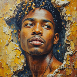 Art imitating life — and life imitating art. This AI-generated abstract concept collection features handsome men breaking the fourth wall of the canvas itself, emerging from classic oil paintings as their faces and forms come alive while their bodies remain painted on the wall. A profound meditation on the connection between creative expression and human experience — and a stunning visual achievement. Created using AI, edited in Photoshop, by © Jeff Dupler | Art by Innovation | https://www.artbyinnovation.com