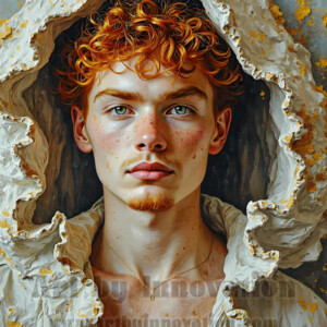 Art imitating life — and life imitating art. This AI-generated abstract concept collection features handsome men breaking the fourth wall of the canvas itself, emerging from classic oil paintings as their faces and forms come alive while their bodies remain painted on the wall. A profound meditation on the connection between creative expression and human experience — and a stunning visual achievement. Created using AI, edited in Photoshop, by © Jeff Dupler | Art by Innovation | https://www.artbyinnovation.com