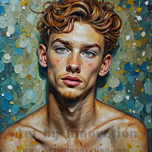 Art imitating life — and life imitating art. This AI-generated abstract concept collection features handsome men breaking the fourth wall of the canvas itself, emerging from classic oil paintings as their faces and forms come alive while their bodies remain painted on the wall. A profound meditation on the connection between creative expression and human experience — and a stunning visual achievement. Created using AI, edited in Photoshop, by © Jeff Dupler | Art by Innovation | https://www.artbyinnovation.com