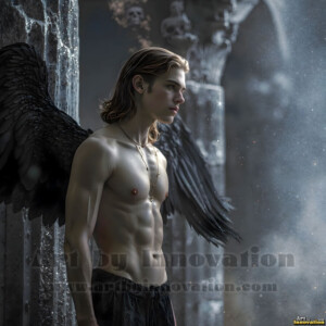 In this gallery, AI-generated dark angels handsome fallen angels with massive black and silver wings in gothic atmospheric settings. UHD digital art collection.