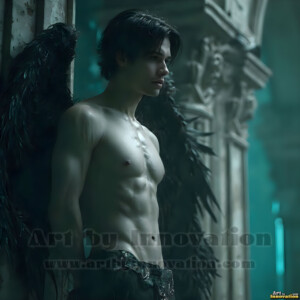 In this gallery, AI-generated dark angels handsome fallen angels with massive black and silver wings in gothic atmospheric settings. UHD digital art collection.