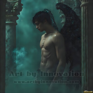 In this gallery, AI-generated dark angels handsome fallen angels with massive black and silver wings in gothic atmospheric settings. UHD digital art collection.
