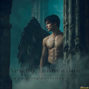 In this gallery, AI-generated dark angels handsome fallen angels with massive black and silver wings in gothic atmospheric settings. UHD digital art collection.