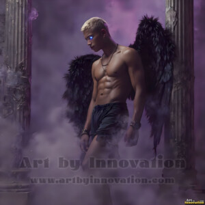 In this gallery, AI-generated dark angels handsome fallen angels with massive black and silver wings in gothic atmospheric settings. UHD digital art collection.