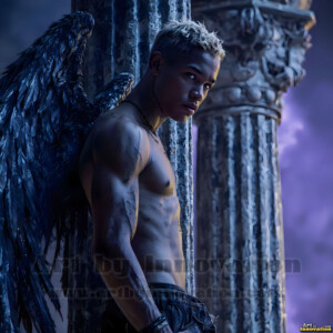 In this gallery, AI-generated dark angels handsome fallen angels with massive black and silver wings in gothic atmospheric settings. UHD digital art collection.