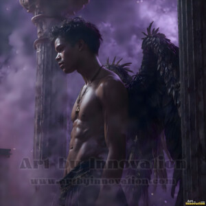 In this gallery, AI-generated dark angels handsome fallen angels with massive black and silver wings in gothic atmospheric settings. UHD digital art collection.
