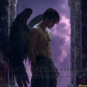 In this gallery, AI-generated dark angels handsome fallen angels with massive black and silver wings in gothic atmospheric settings. UHD digital art collection.
