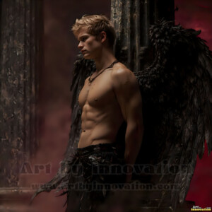 In this gallery, AI-generated dark angels handsome fallen angels with massive black and silver wings in gothic atmospheric settings. UHD digital art collection.