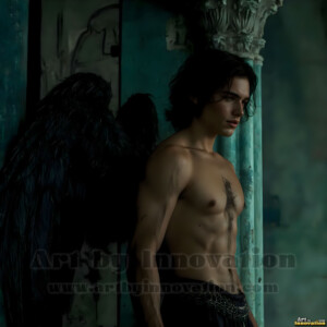 In this gallery, AI-generated dark angels handsome fallen angels with massive black and silver wings in gothic atmospheric settings. UHD digital art collection.