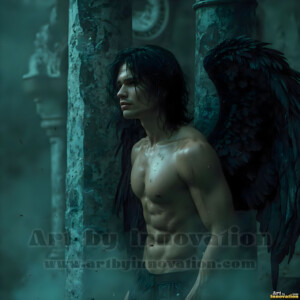In this gallery, AI-generated dark angels handsome fallen angels with massive black and silver wings in gothic atmospheric settings. UHD digital art collection.