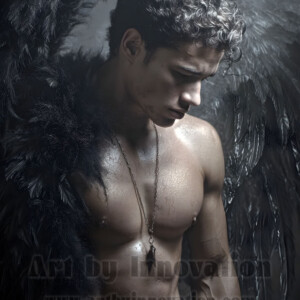 In this gallery, AI-generated dark angels handsome fallen angels with massive black and silver wings in gothic atmospheric settings. UHD digital art collection.